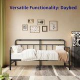 Sementa 14 Inch Daybed-Frame, Twin-Daybed with Classic-Headboard - Heavy Duty Steel Slats,Metal Sofa Bed Frame for Living Room Bedroom Guest Room, Easy Assembly(Black) Sementa