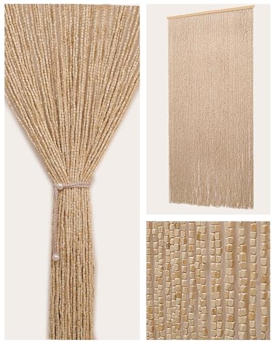Erfolkerz 90 Strands Beaded Curtain for Doorways -35.5"x79"- Handmade Natural Beaded Curtains，Boho Doorway Wood and Bamboo Bead Curtain-As Insect Screen/Room Divider-Beige Erfolkerz