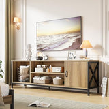 Vividwood Farmhouse TV Stand for 65 70 75 Inch TVs, 63" Entertainment Center with 3-Tier Storage Shelves and Cabinet for Living Room and Bedroom Vividwood