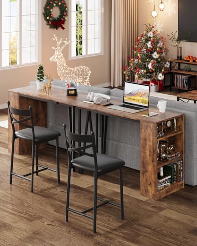 Garvee Bar Table and Chairs Set, 3 Piece Bar Table Set with with Flip Top Extension and Storage Shelves, Dining Table Set for 2, Suitable for Small Space Kitchen Apartment, Brown Garvee