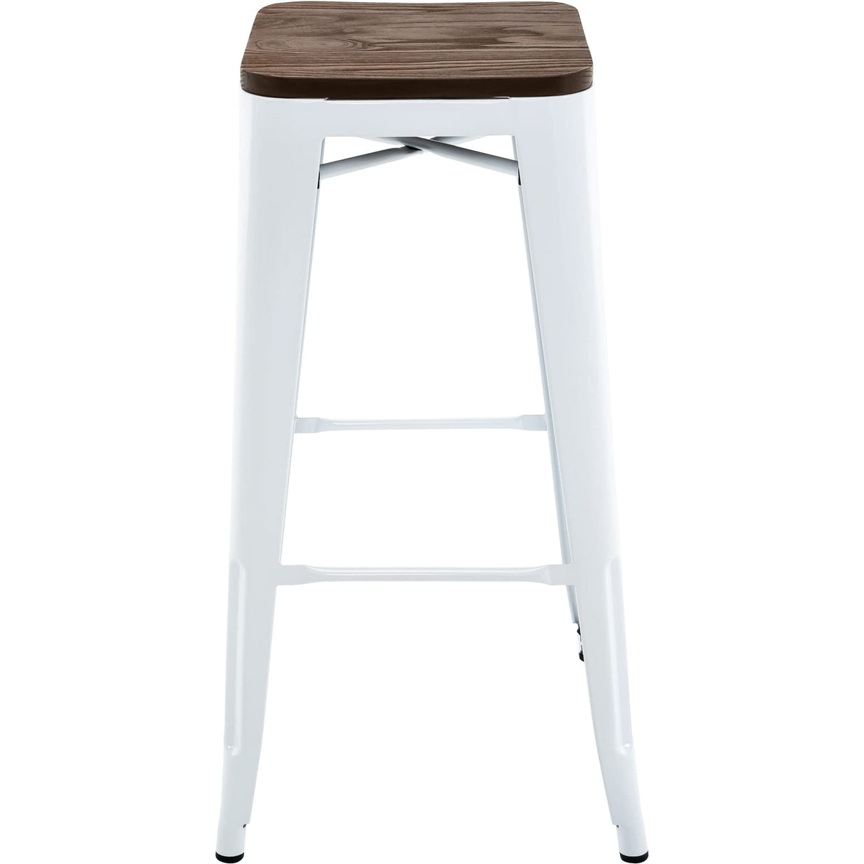 Brage Living 30 Inch Metal Bar Stools with Square Solid Elm Wood Seat Top, Backless Stackable Industrial Barstools Set of 2 (White) Brage Living