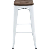 Brage Living 30 Inch Metal Bar Stools with Square Solid Elm Wood Seat Top, Backless Stackable Industrial Barstools Set of 2 (White) Brage Living