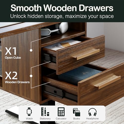 ModernMate Electric Standing Desk with 4 Drawers, 47.2 x 23.6 Inch Height Adjustable Whole Piece Sit Stand Desk, Computer Home Office Workstation with Open Storage Shelf, Black Walnut ModernMate