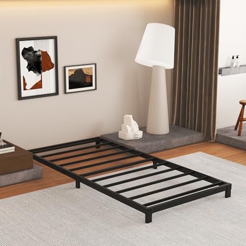 Cieemine 5 Inch Low Bed Frame Twin, Heavy Duty Twin Bed Frames Low Profile, No Box Spring Needed, Easy Assembly, Noise Free, Black Cieemine