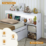 Giantex Wood Twin Bed Frame with Storage Drawer & Headboard, Modern Platform Bed with Charging Station & LED Light, Built-in Nightstand, Single Bed with Slats Support, Twin Bed Frames for Kids (White) Giantex