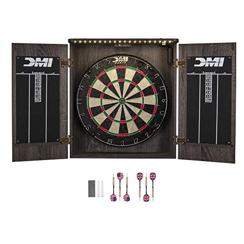 DMI Sports Paris Bristle Dartboard Cabinet Sets - Includes LED Lighting or Electronic Scoring Option, Rustic Grey (D4400W) DMI Sports