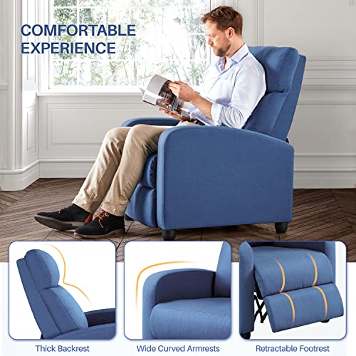 Yaheetech Fabric Recliner Chair Set of 2, Upholstered Reclining Sofa Chair with Pocket Springs for Living Room, Home Theater Seating with Thicker Seat Cushion, Light Blue