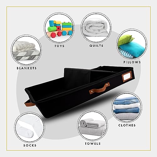 HOMELUX THEORY 2pc Low Profile Under Bed Storage Containers, Thin Under Couch Storage Organizer with Bins & Lids, Underbed Storage Box Ideal for Seasonal Clothes, Blankets, Fabric & Shoes (Black) HOMELUX THEORY