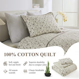 DDUOXIN 3 Piece Queen Quilt Set - 100% Cotton Soft Farmhouse Queen Quilt with 2 Pillow Shams, Botanical Style Floral Print Bedspread Lightweight Comforter Bedding Set, Purple Brown/Beige, Queen DDUOXIN