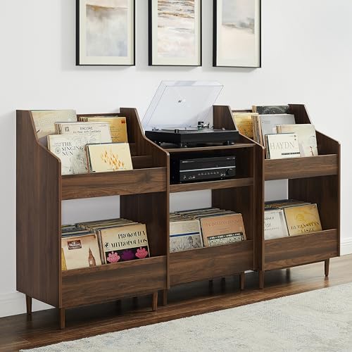 Crosley Furniture Liam 3-Piece Turntable Record Player Stand And Vinyl Storage, Mid Century Modern, Walnut Crosley Furniture