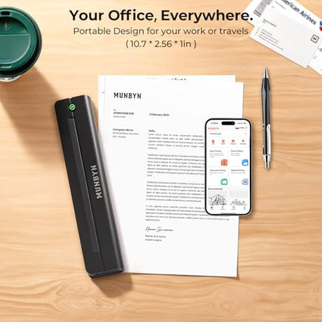 MUNBYN Portable Printer Wireless for Travel, Small Bluetooth Inkless Thermal Printer Support 8.5 x 11 US Letter & A4, Compatible with Laptop, macOS,Windows, Android & iOS for Car,Home Office & School MUNBYN
