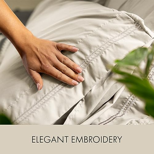 ClevaHome King Size Sheet Set - 6 Piece Soft Breathable Luxury Bed Sheet Set - Shrinkage & Fade Resistant Embroidered Bedding Sheet with Deep Pocket, 2 Extra Pillowcases (King, Oat Milk) Cleva
