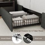Einhomn King Size Bed Frame with 4 Storage Drawers and Charging Station, Upholstered Platform Bed Frame with Storage Headboard, No Box Spring Needed, Easy Assembly, Black Einhomn