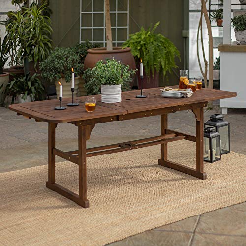 Walker Edison Maui Modern Solid Acacia Wood Slatted Patio Dining Table, 78 Inch, Dark Brown Walker Edison