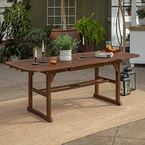 Walker Edison Maui Modern Solid Acacia Wood Slatted Patio Dining Table, 78 Inch, Dark Brown - WoodArtSupply