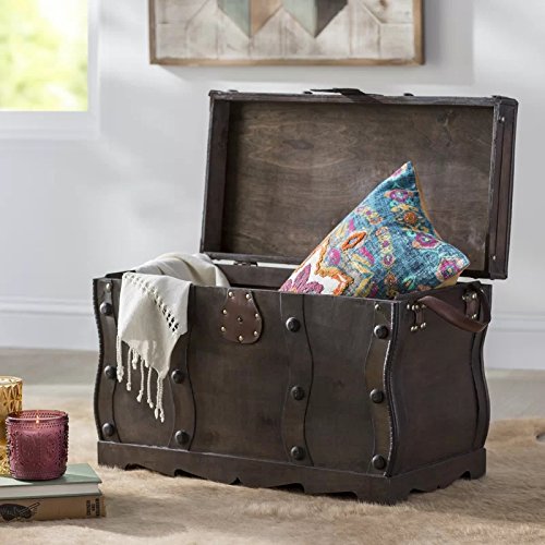 Antique Style Distressed Wooden Pirate Treasure Chest, Coffee Table Trunk Vintiquewise