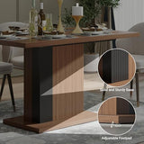 Manora 55" Modern Farmhouse Dining Table for 6 People, Rectangular Kitchen & Dining Room Wood Table with Pedestal Base, Walnut Finish Manora