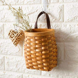 hanging wicker basket Hand-Woven Wood Storage Basket Portable Wall Hanging Flower Basket Organizer Fruit Vegetable Rattan Box Home Decoration Height 6.1in Koolouispoper