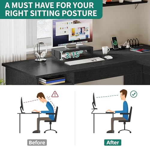 YITAHOME L Shaped Desk with Power Outlets, 60 Inch Computer Desk Corner Desk with File Drawer, Home Office Desk with Monitor Stand & Storage Shelves, L-Shaped Desk with File Cabinet, Black YITAHOME