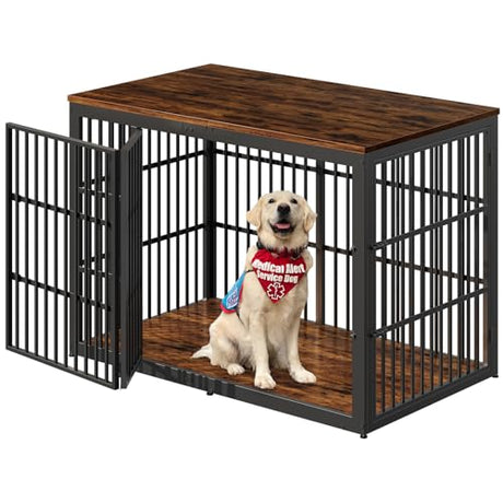 Lyromix 54" Dog Crate Furniture with Foldable Door, XXL Dog Crates for Large Dogs, Wooden Decorative Dog Cage Kennel Indoor End Table, Rustic Brown Lyromix