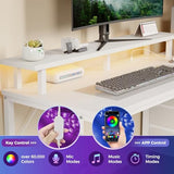 DUMOS L Shaped Gaming Desk with Shelves Storage Drawers 52'', White Computer Desks with LED Lights Power Outlets, Office Wood Table with PC Stand Cable Management for Bedroom Dual Monitor Streaming DUMOS