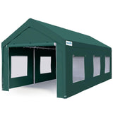 Quictent 10x20 ft Carports with Roll-up Ventilated Windows,Anti-Snow Car Port Heavy Duty Car Canopy RV Carport Canopy Portable Garage Shelter Boat Shelter with 4 Reinforced Steel Cables-Green Quictent