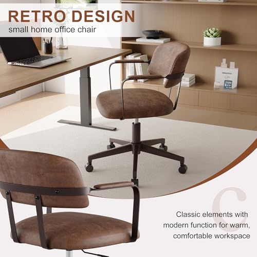 BFZ Mid Century Retro Home Office Desk Chair with Back, Faux Leather Adjustable Height Rolling Swivel Computer Task Armrests Chair for Home Office, Brown BFZ