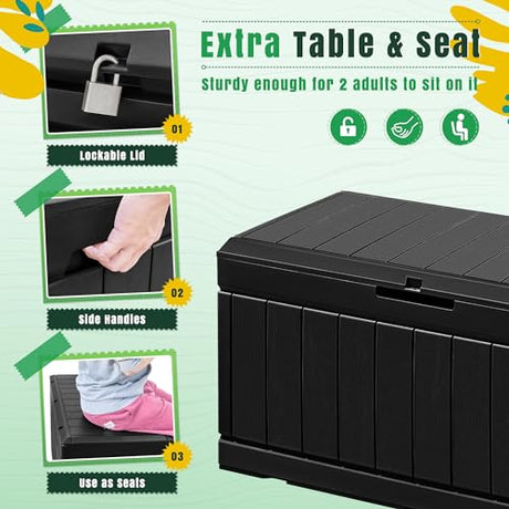 Greesum 82 Gallon Resin Deck Box Large Outdoor Storage for Patio Furniture, Garden Tools, Pool Supplies, Weatherproof and UV Resistant, Lockable, Black Greesum