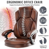 linting 400lbs Reclining Office Desk Chair with Footrest, Plus Size Comfortable Big Tall Brown Leather Recliner Office Chairs for Heavy People linting
