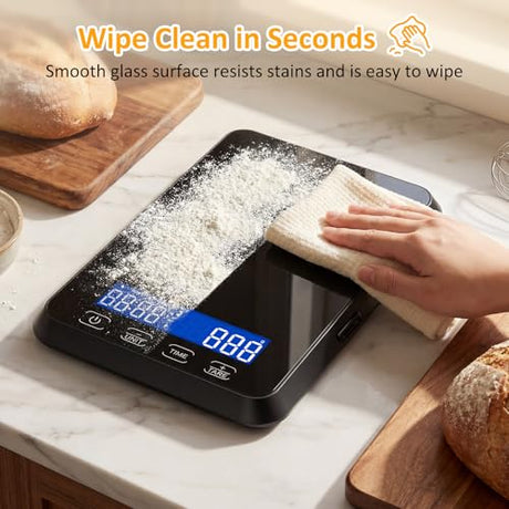Letron Food Scale, 33 lb / 0.1 oz High Precision Kitchen Scale for Sourdough Bread, Built-in 7 Units, Timing & Tare Function, Rechargeable Digital Kitchen Scale for Food, Baking, Cooking Letron
