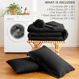 HIMEET Queen Comforter Set - 7 Pieces Bed in a Bag Queen Size, Luxury Comforter Set with Sheets for All Season, Bed Set with Comforter, Flat Sheet, Fitted Sheet, Pillowcases & Shams, Black HIMEET