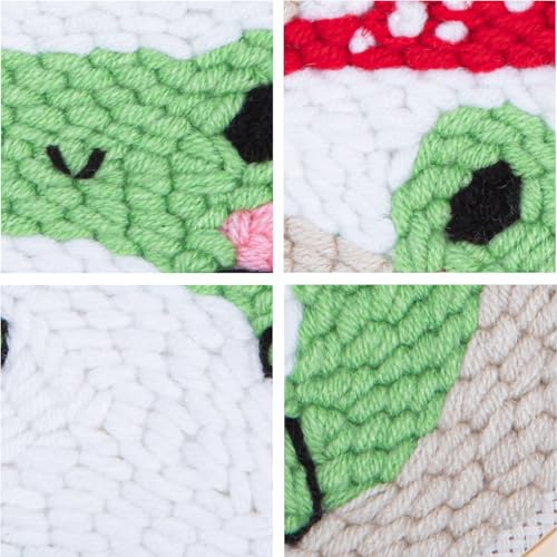 Louise Maelys Beginners Punch Needle kit,Embroidery Starter Kits for Adults,Rug Tool,Cross Stitch Including Handle Pen,Cloth,Hoop,Threads and Instruction-Mushroom Frog Pattern