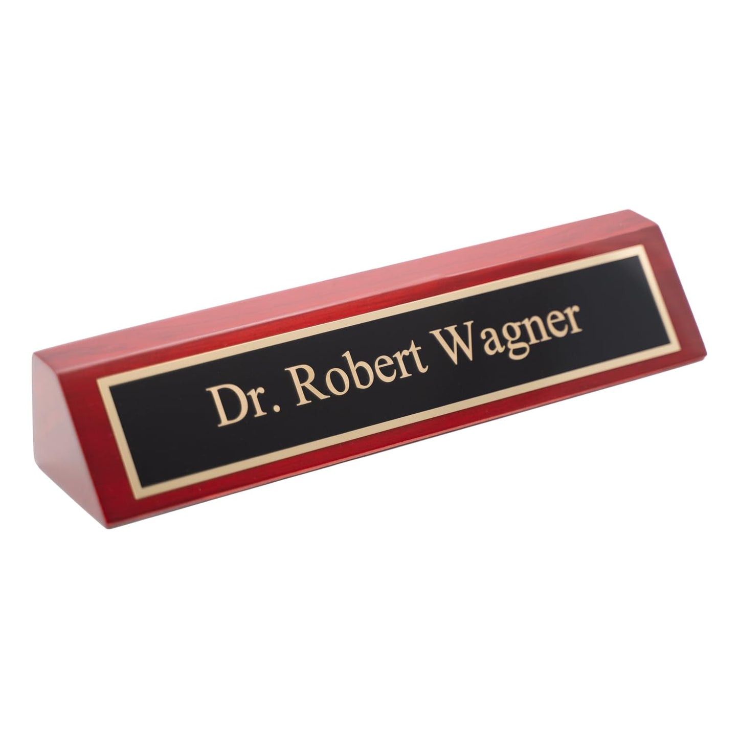 Dayspring Pens Personalized Name Plate Desk Wedge Woodmark Rosewood Desk Wedge with Custom Engraved Name. Premium Office Decor for Desk or Receptionist. - WoodArtSupply