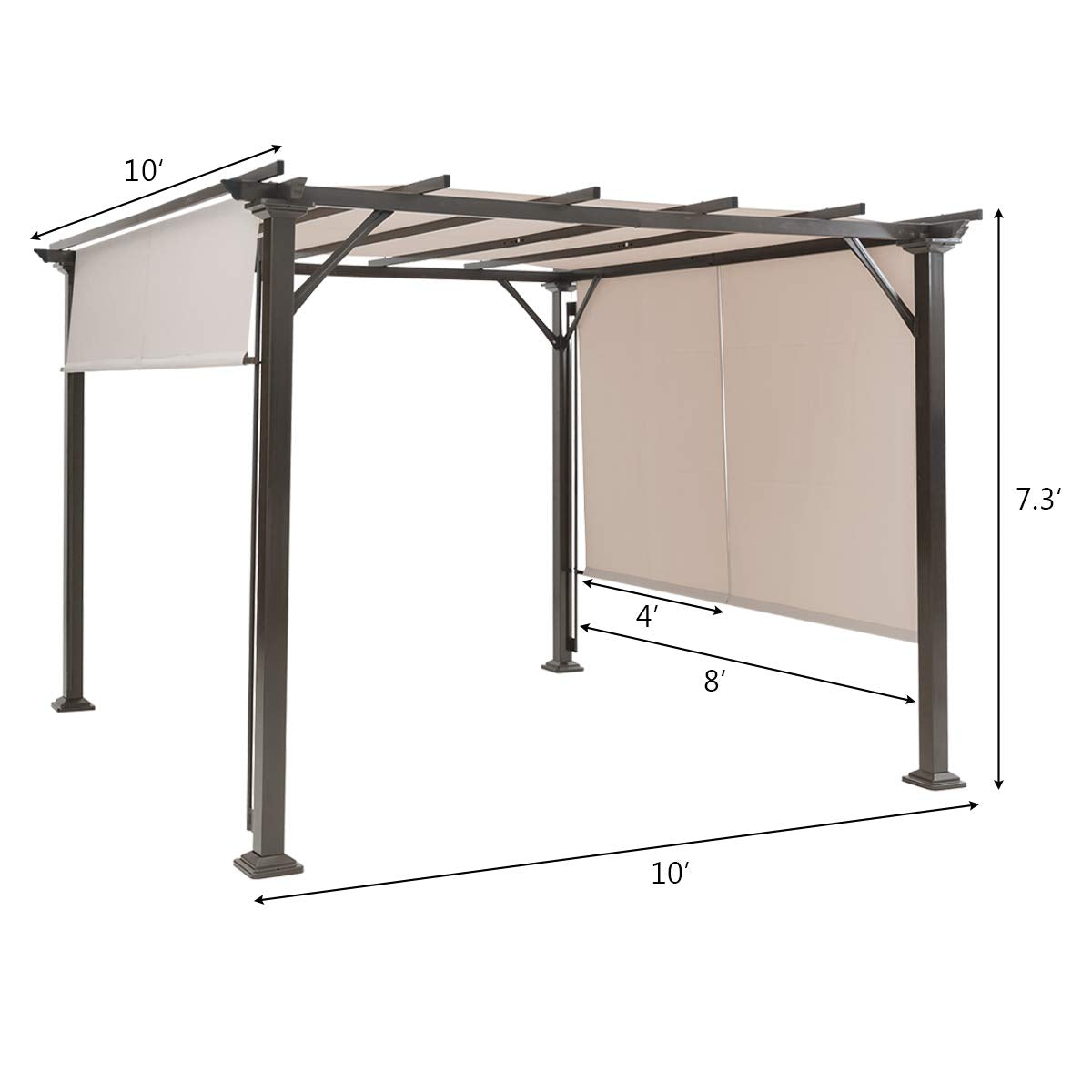 Tangkula 10 X 10FT Outdoor Pergola, Patio Furniture Shade Structure, Outdoor Steel Pergola Gazebo with Retractable Canopy Shades, Rustproof Metal Pergola for Patio, Backyard, Garden (Beige) Tangkula