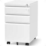 Allouncer 3 Drawer Filing Cabinet with Lock, File Cabinets for Home Office, Locking File Cabinet, Under Desk Mobile File Cabinet for A4-Size/Letter-Size/Legal-Size, White Allouncer