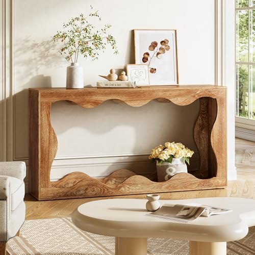 LITTLE TREE 63-Inch Console Table, Chic Design, Sofa Table Behind Couch, Farmhouse Console with Build-in Storage Space for Entryway, Living Room, Hallway LITTLE TREE