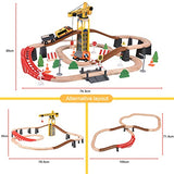 Giant bean Tower Crane Wooden Train Set, 72pcs Toy Battery Operated Train Track for Boys and Girls 3-7, Fit Thomas The Train, Brio, Melissa & Doug Giant bean