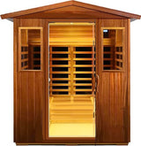 LTCCDSS Mahogany Outdoor Sauna 4 Person, Low EMF Far Infrared Sauna for Home, Withstand Outdoor Temp -10℉-149℉| 12 Low EMF Boards-Chromotherapy-Bluetooth Speakers (68.1 * 52.4 * 82.7 inch) LTCCDSS