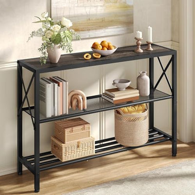 Hoctieon Industrial Console Table, 3 Tier Entryway Table, Hallway Table, Narrow Sofa Table with Shelves, Entrance Table for Entryway, Living Room, Foyer, Hallway, Office, Grey