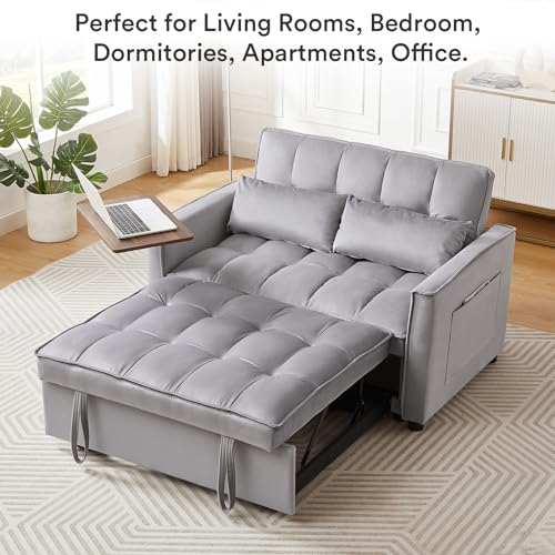 Rovibek Futon Sofa Bed Pull Out 3 in 1 Sleeper Sofa Couch Bed Convertible Sleeper Loveseat with Side Table & Reclining Backrest, Pillows and Pockets, for Living Room Apartment Office Rovibek