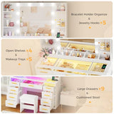 ANWBROAD Vanity Desk with Mirror and Lights 3 Colors Large Makeup Vanity Table Set Transparent Glass Top with 9 RGB Drawers, 4 Shelves Vanity Desk with Stool Power Outlet White Bedroom Women UBDT94W ANWBROAD