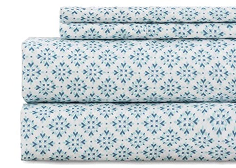 KACEMOO Twin Bed Sheet Set Printed Blue Floral Pattern Cooling 1800 Microfiber Deep Pocket, Hotel Luxury, Super Soft, Breathable, Hypoallergenic, Wrinkle Free, Single Bedding for Kids - (Cyan & Boho) KACEMOO