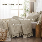 JOLLYVOGUE Twin Size Comforter Set, 2 Pieces Linen Seersucker Lightweight Fluffy Bedding Set, Twin Ruffle Comforter, All Season Soft Microfiber Shabby Chic Bed Set JOLLYVOGUE