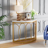 LITTLE TREE Half Moon Gold Console Table, 43 Inch Modern Faux Marble Entryway Table, Narrow Semi Circle Sofa Accent Table with Geometric Metal Frame for Living Room, Hallway LITTLE TREE