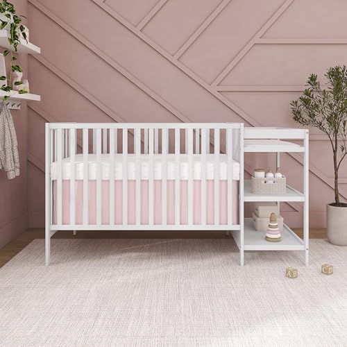 Dream On Me Synergy 3-in-1 Convertible Full-Size Baby Crib & Changer, White, Open Storage, GreenGuard Gold & JPMA, Pinewood, Converts to Day & Toddler Bed, 4 Mattress Heights, 1″ Changing Pad,