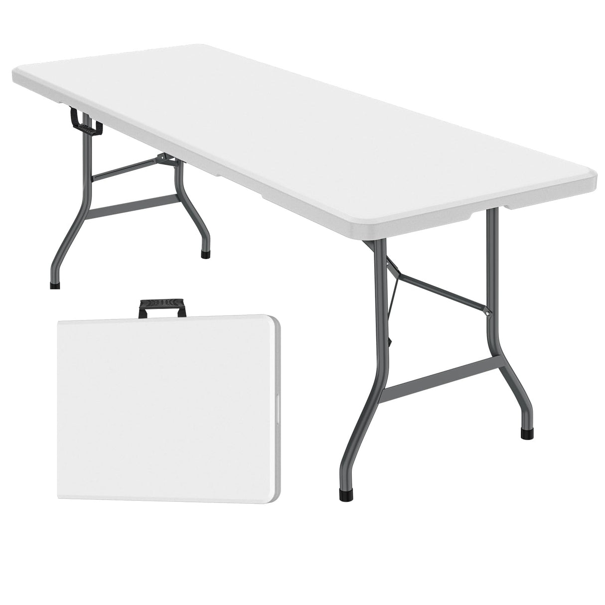 6ft Plastic Folding Table, Portable Camping Table with Carrying Handle, Lock for Picnic, Party, Multipurpose Entertaining Activites - White WoodArtSupply