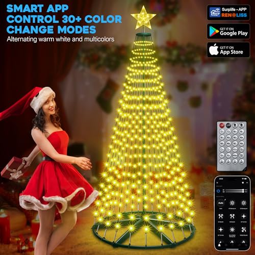 30+ Modes Smart Prelit Christmas Cone Tree with Lights - 6ft 296 LED App Control Color Changing Light Show Trees with Remote Timer Music Sync for Indoor Outdoor Yard (Green Body)