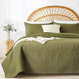 WURUIBO Olive Green Quilt Set Twin Size, Embossing Microfiber Bedspreads with Pillow Sham, Ligthweight Breathable Thin Coverlet, Reversible Bedding Set for All Season (1 Quilt, 1 Pillow Sham) WURUIBO