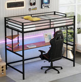 Bellemave Twin Size Loft Bed with Desk and 2 Shelves, Metal loft bedframe with Storage Shelves, Black Bellemave