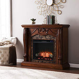 SEI Furniture Cardona Carved Wood & Faux Marble Electric Fireplace, New Walnut SEI Furniture